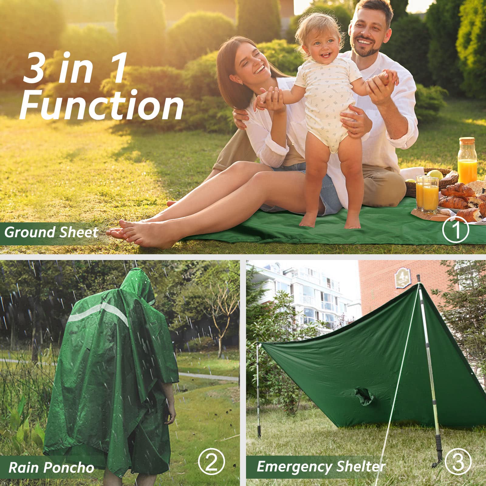 Lama poncho impermeabile verde tesa trasparente