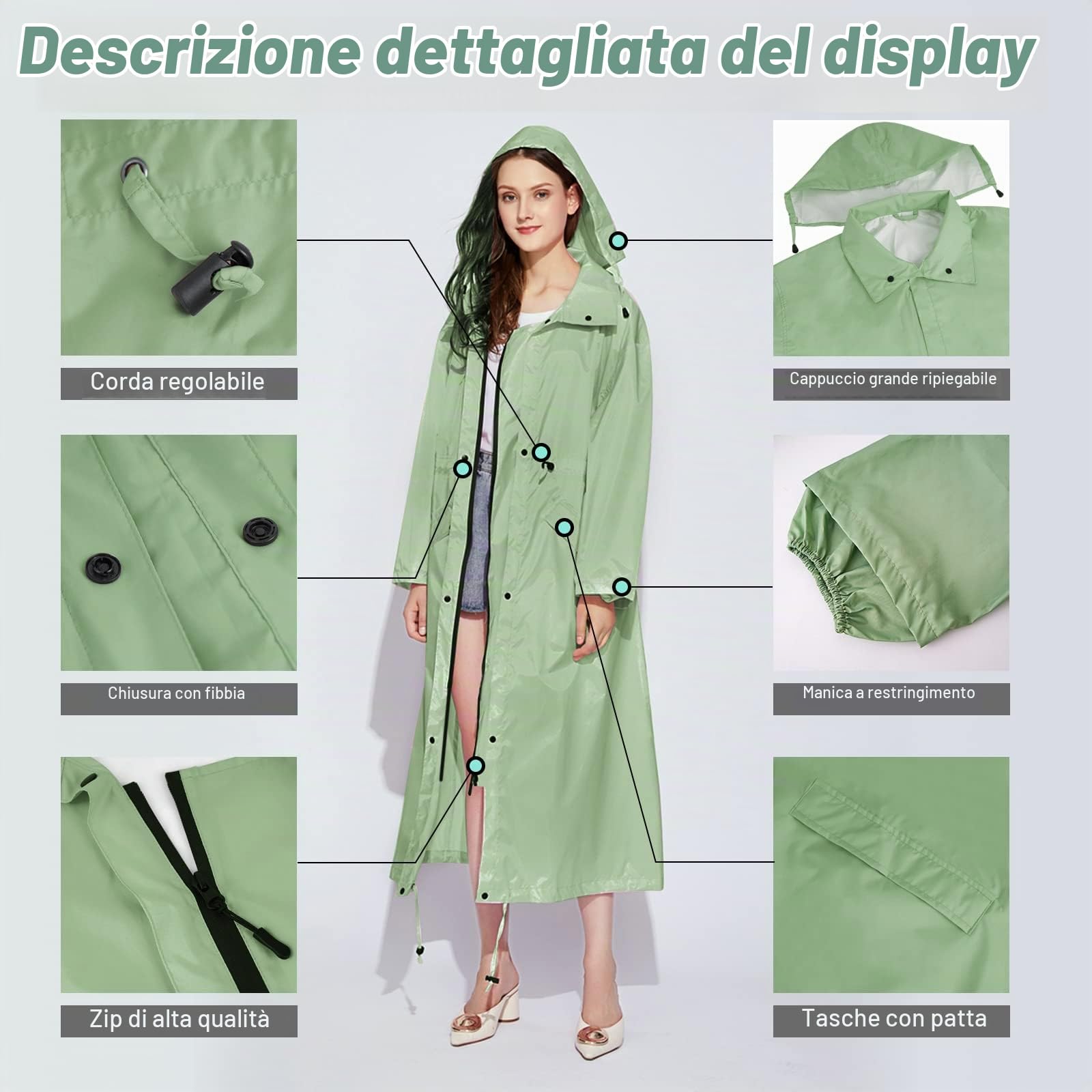 LAMA impermeabile lungo donna con cappuccio leggero