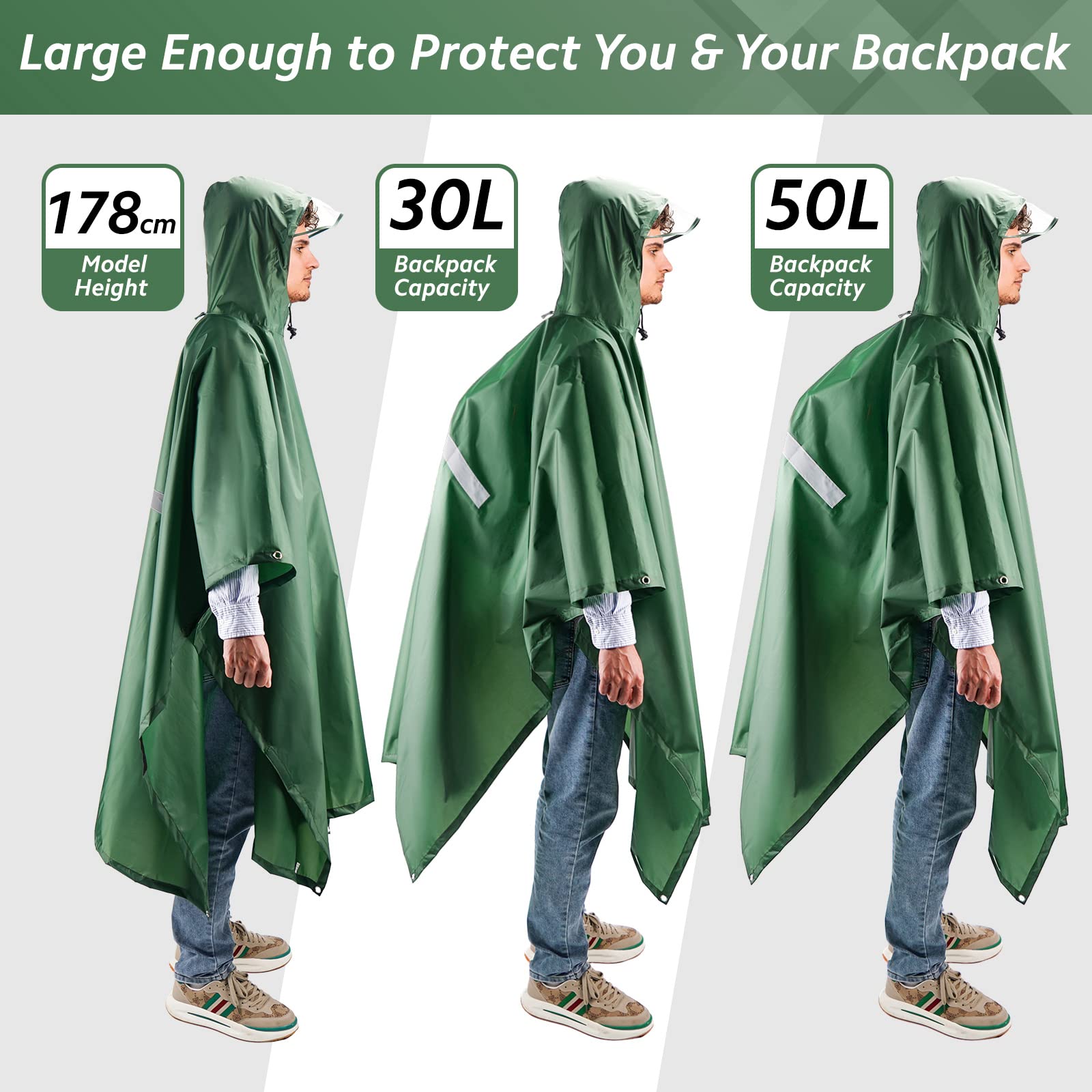 Lama poncho impermeabile verde tesa trasparente