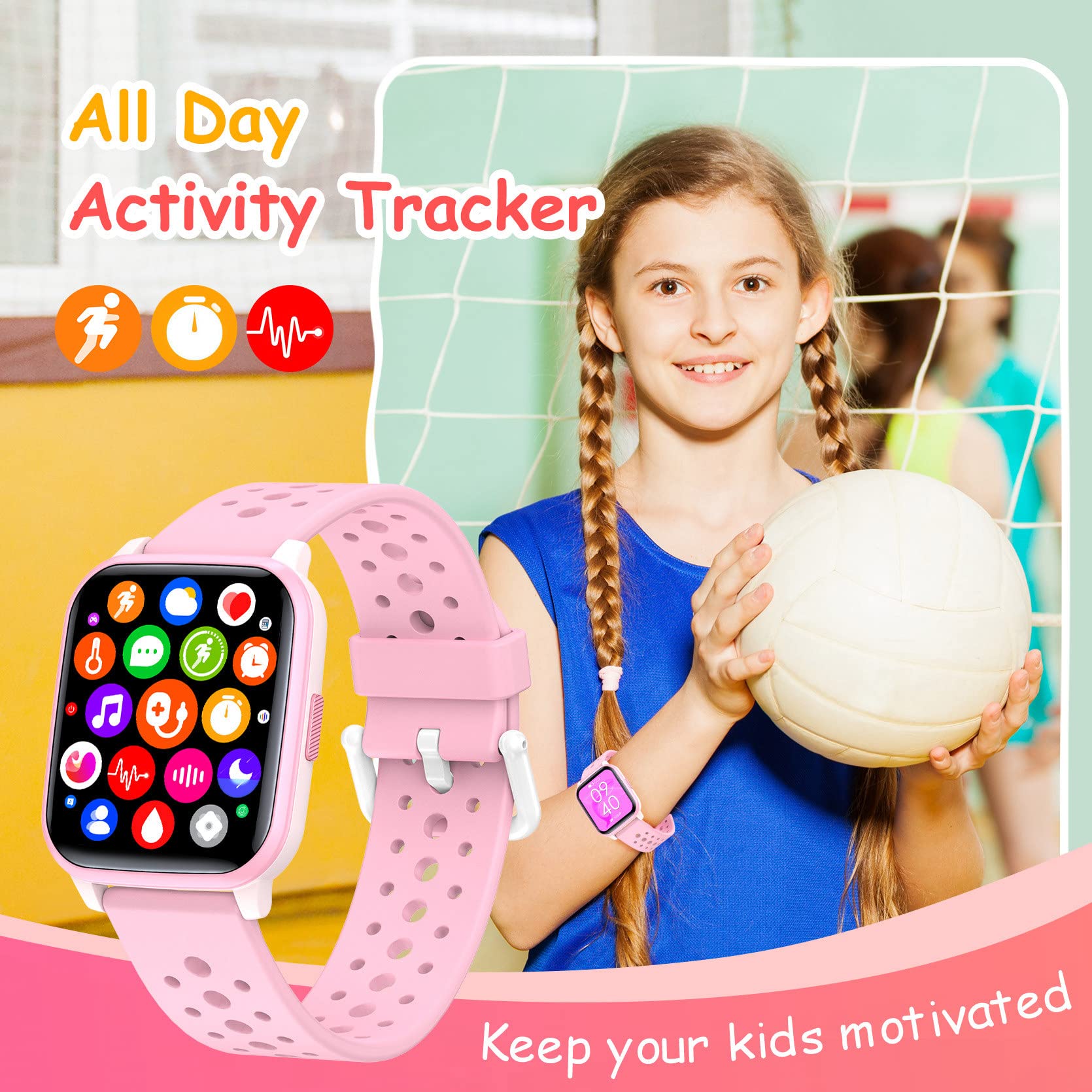 LAMA smartwatch bambini 1,4 pollici rosa IP68