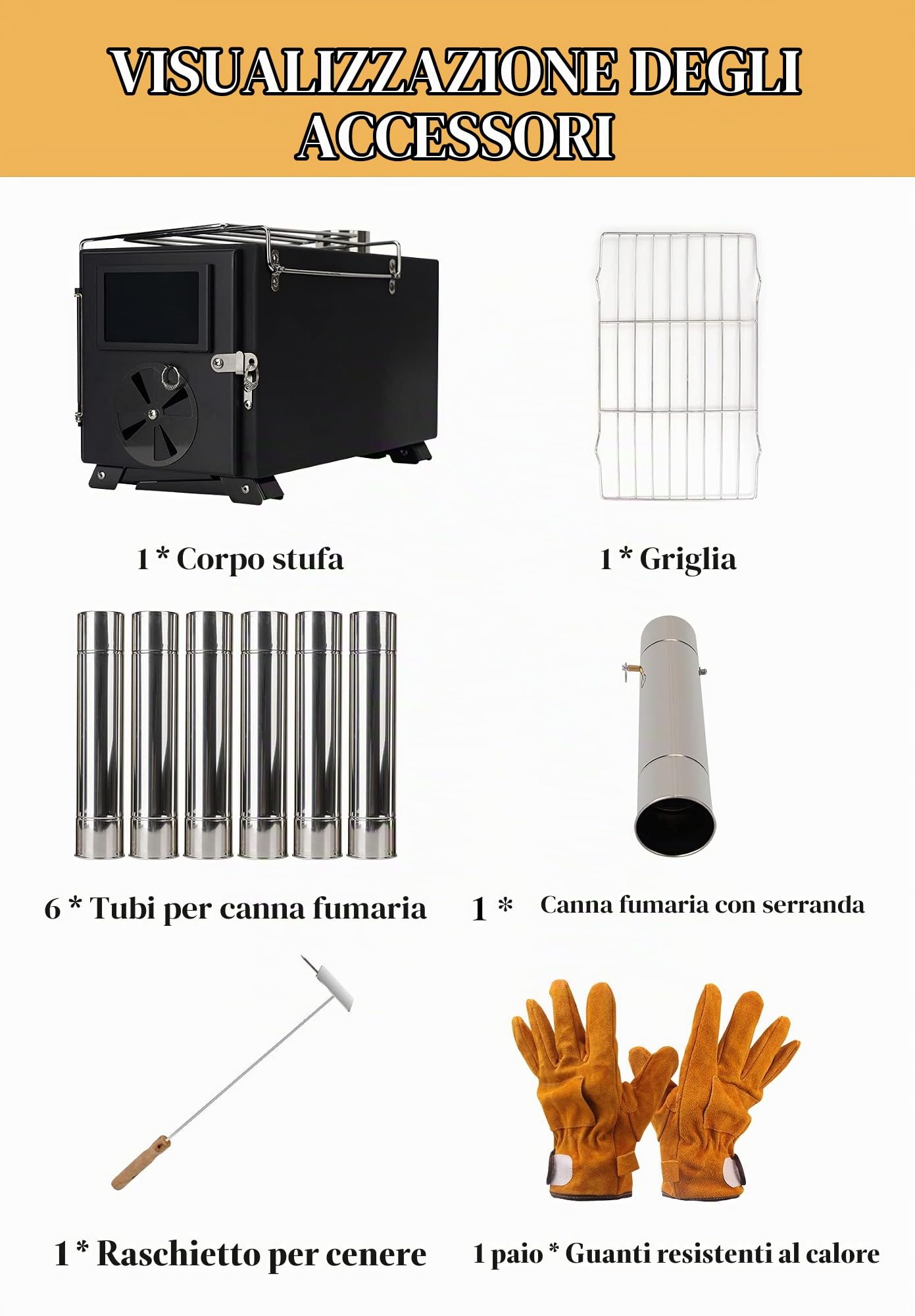 LAMA Stufa Tenda a Legna Nera Portatile Acciaio