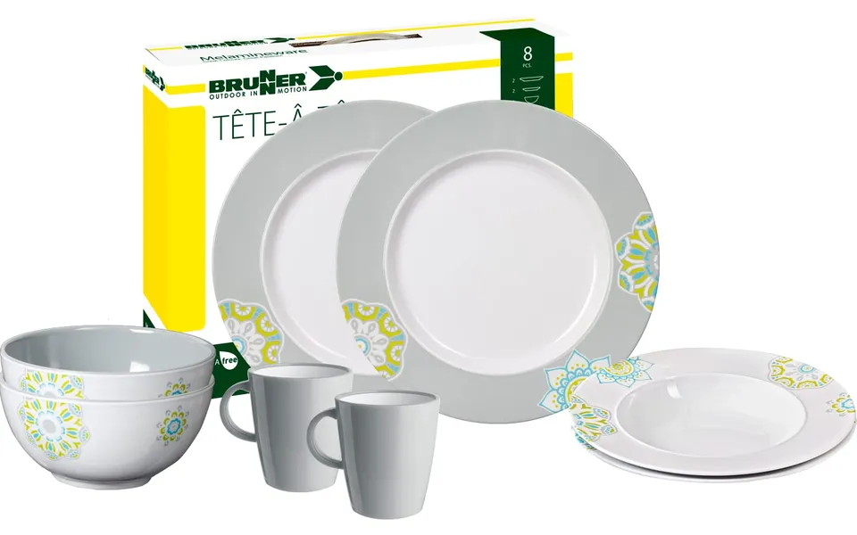 Brunner Tête-à-Tête Sandhya set piatti campeggio 8 pezzi antiscivolo