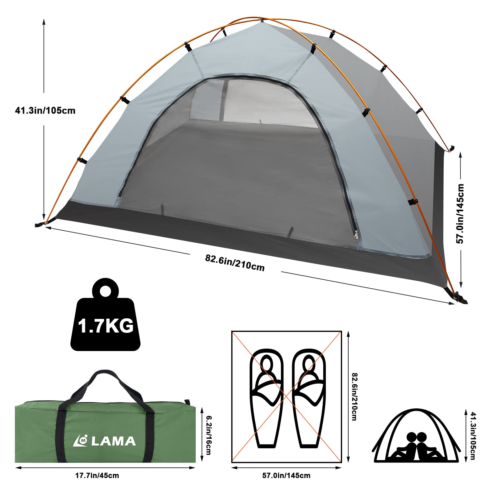 LAMA tenda campeggio 2 persone impermeabile 3000mm