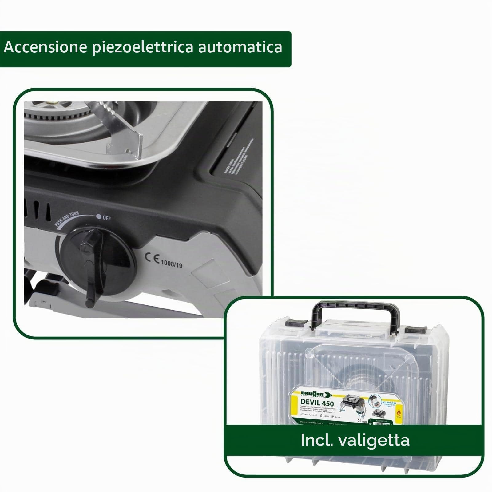 Brunner Devil 450 fornello gas campeggio 2,4 kW valigetta