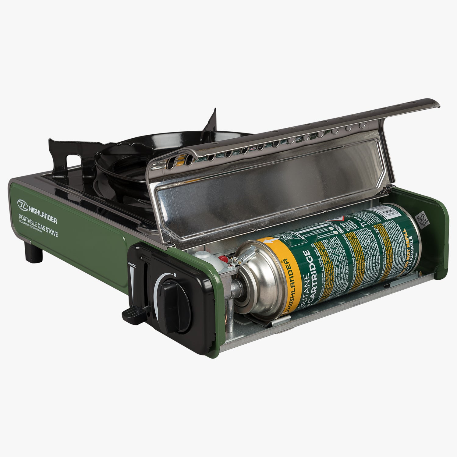 Highlander Fornello Gas Portatile verde con valigetta