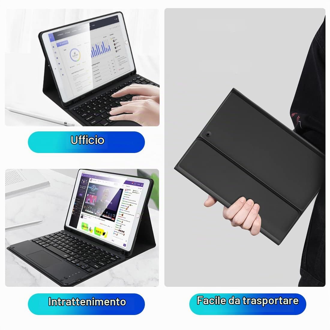 LAMA custodia tastiera iPad 9,7" bluetooth rimovibile nera
