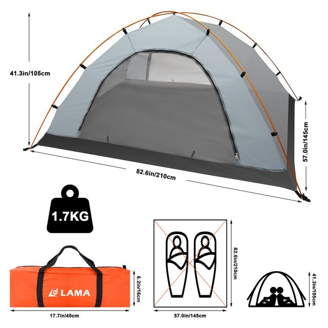 LAMA Tenda Campeggio 2 Posti 210x145 Doppio Strato