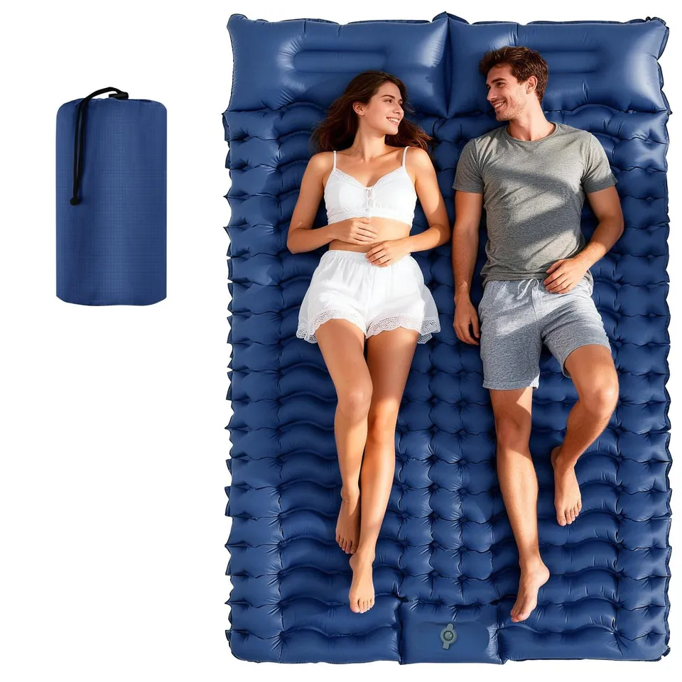 LAMA Doppio Materassino Campeggio Gonfiabile Blu Navy 195x125x10 cm