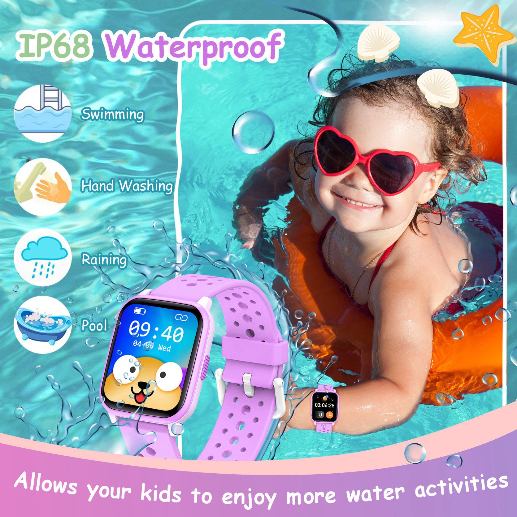 LAMA smartwatch bambini 1,4 pollici viola IP68