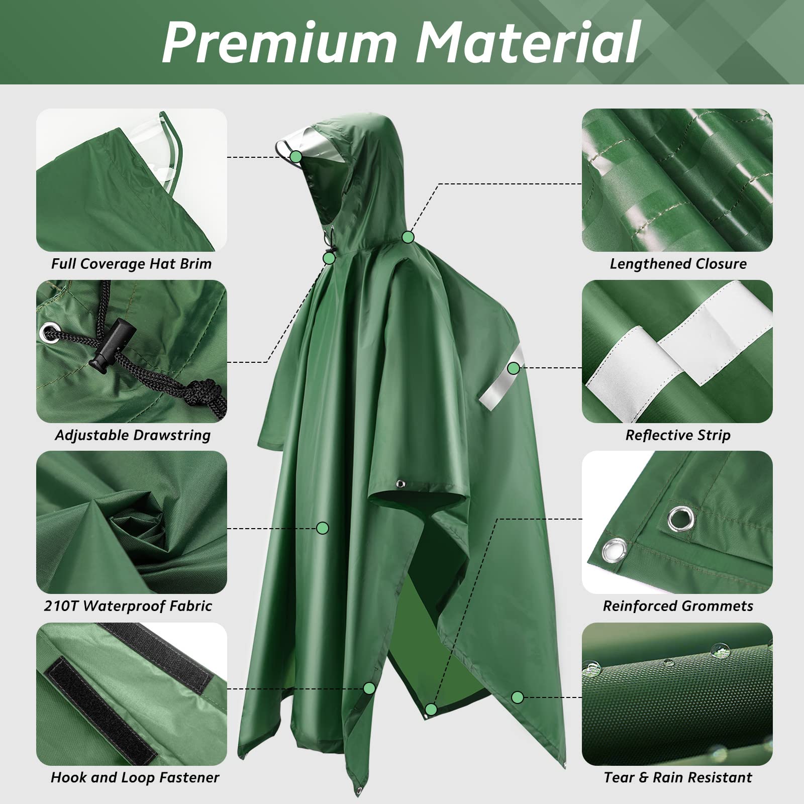 Lama poncho impermeabile verde tesa trasparente