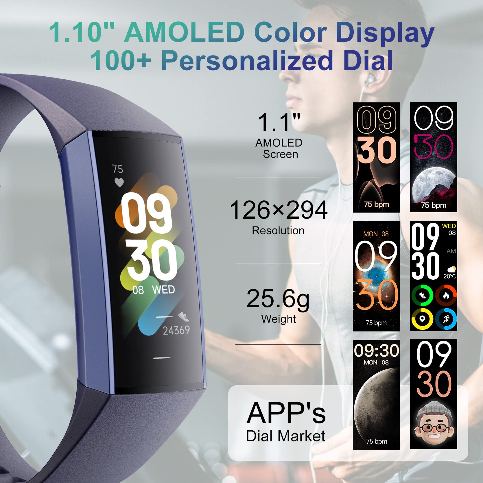 LAMA Activity Tracker Orologio Fitness AMOLED IP67