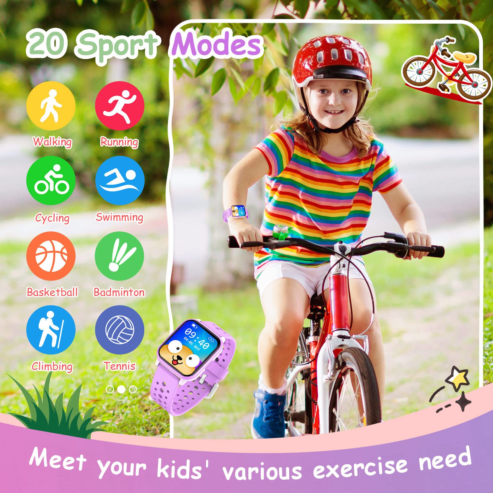 LAMA smartwatch bambini 1,4 pollici viola IP68