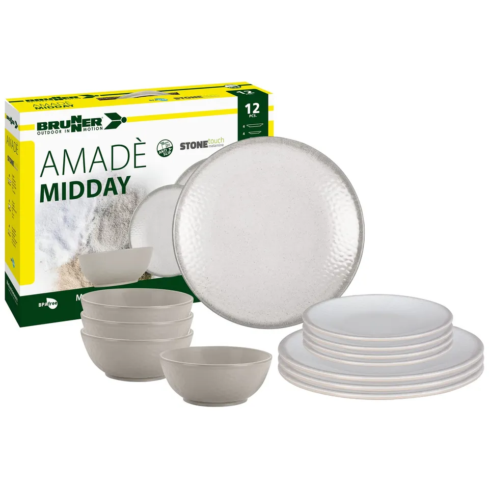 Brunner Midday Amadè set piatti campeggio 4 persone 12 pezzi antiscivolo