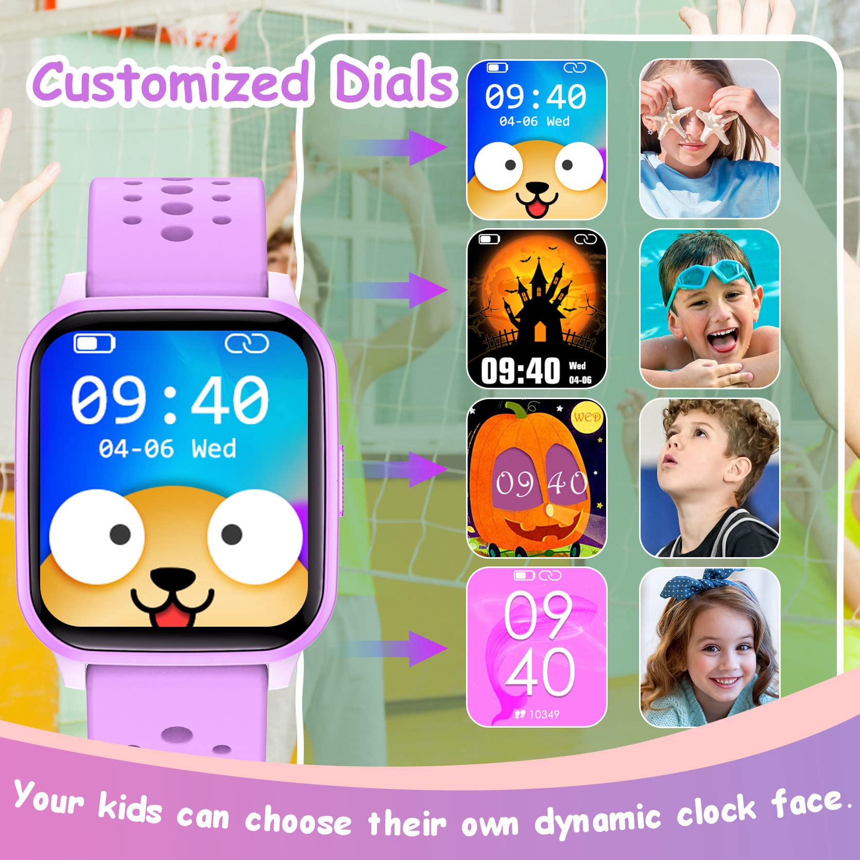 LAMA smartwatch bambini 1,4 pollici viola IP68
