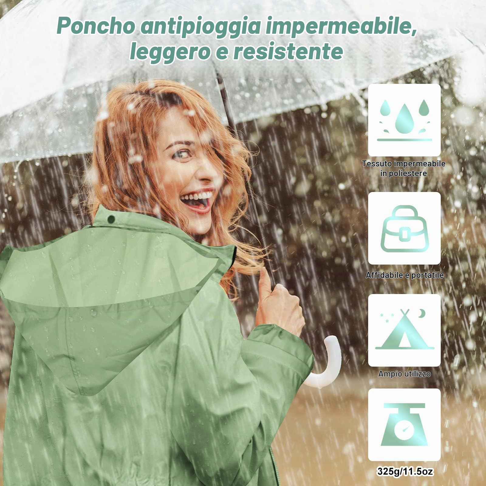LAMA impermeabile lungo donna con cappuccio leggero