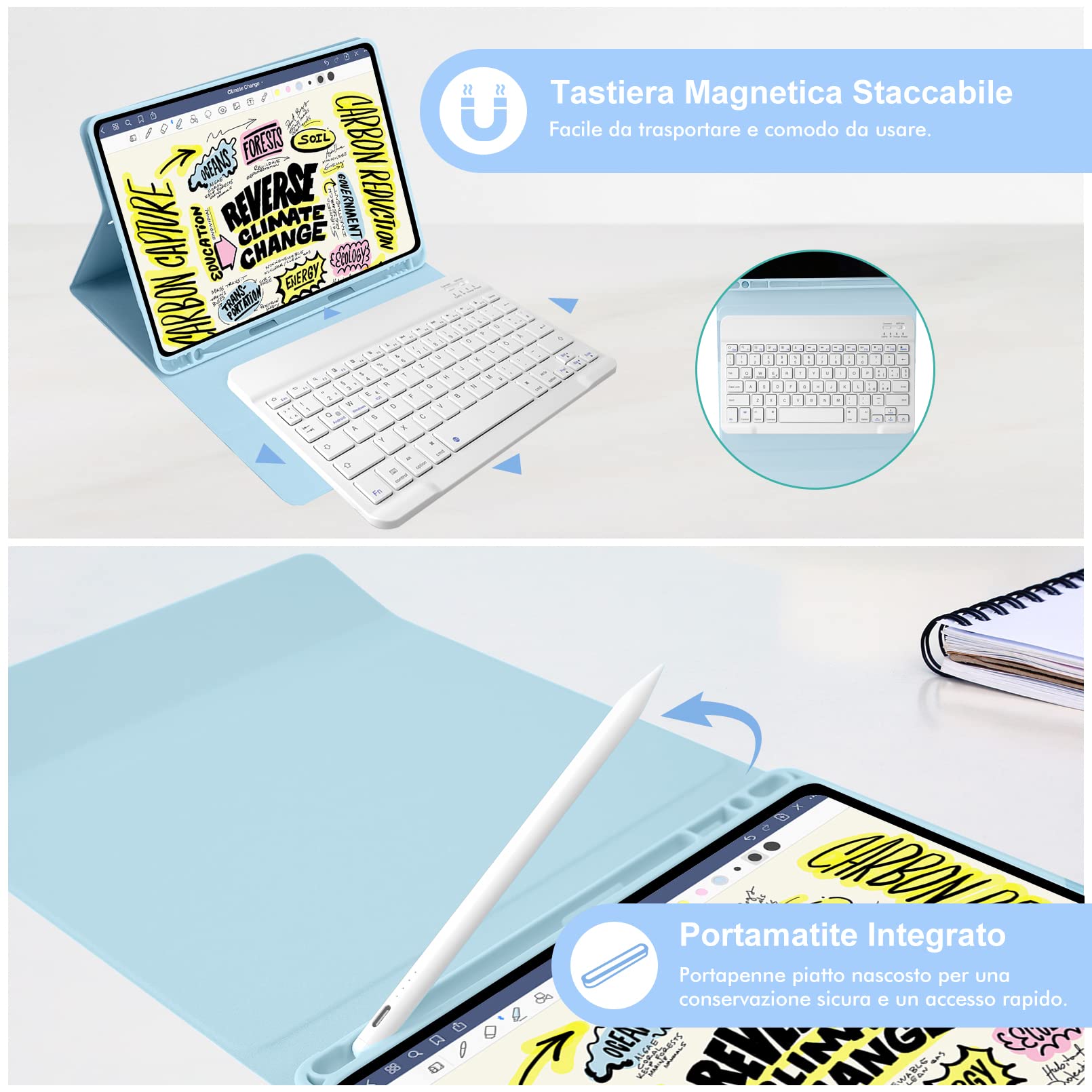LAMA 10,9 11 custodia tastiera iPad QWERTY italiana wireless