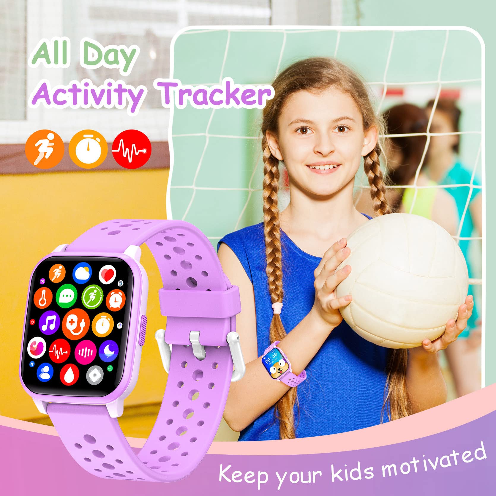 LAMA smartwatch bambini 1,4 pollici viola IP68