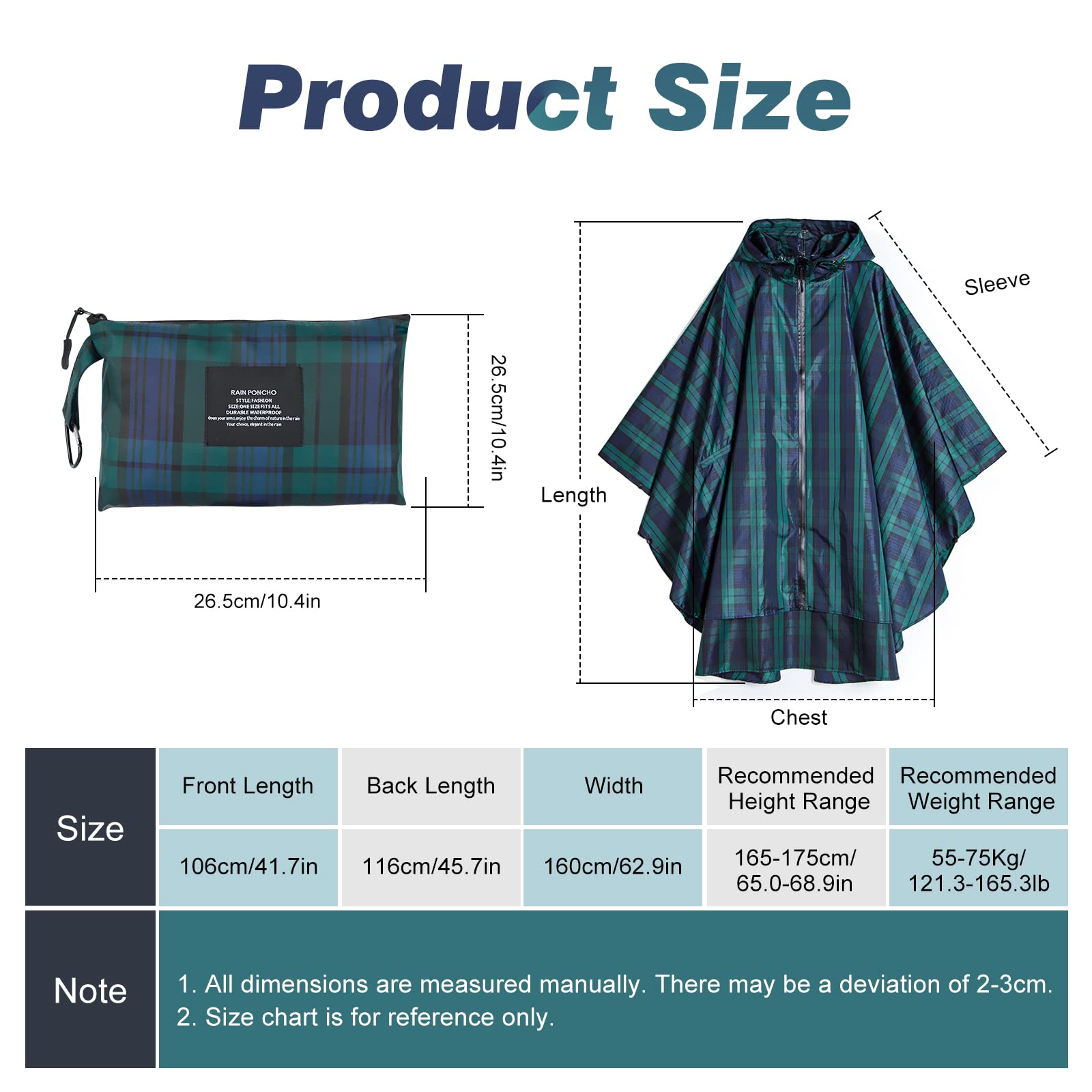 LAMA poncho antipioggia plaid verde con cappuccio