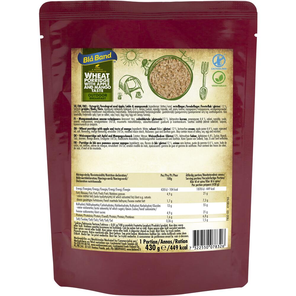 Blå Band Wheat Porridge Mela Mango porridge pronto 447 kcal