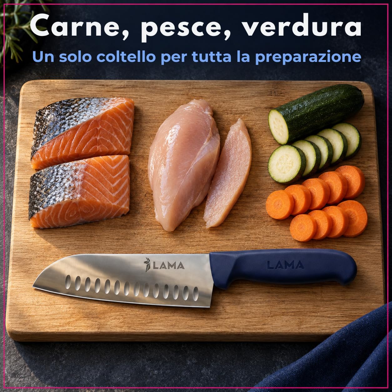 Lama Indaco 18 cm coltello santoku giapponese acciaio