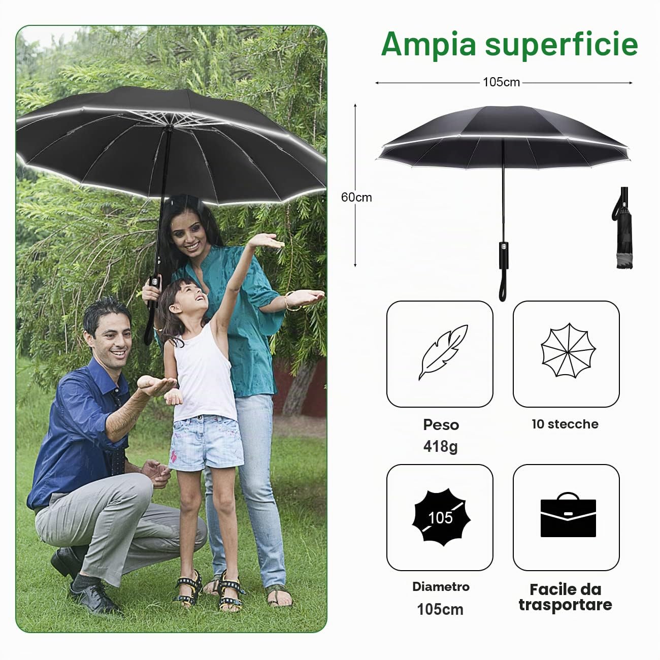 LAMA ombrello pieghevole automatico antivento 105 cm