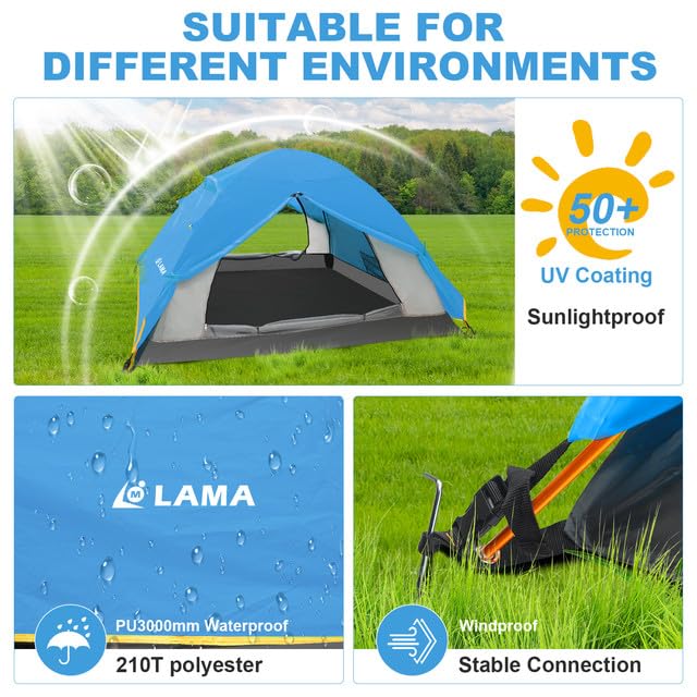 LAMA Tenda Campeggio 2 Persone Impermeabile 3000 mm