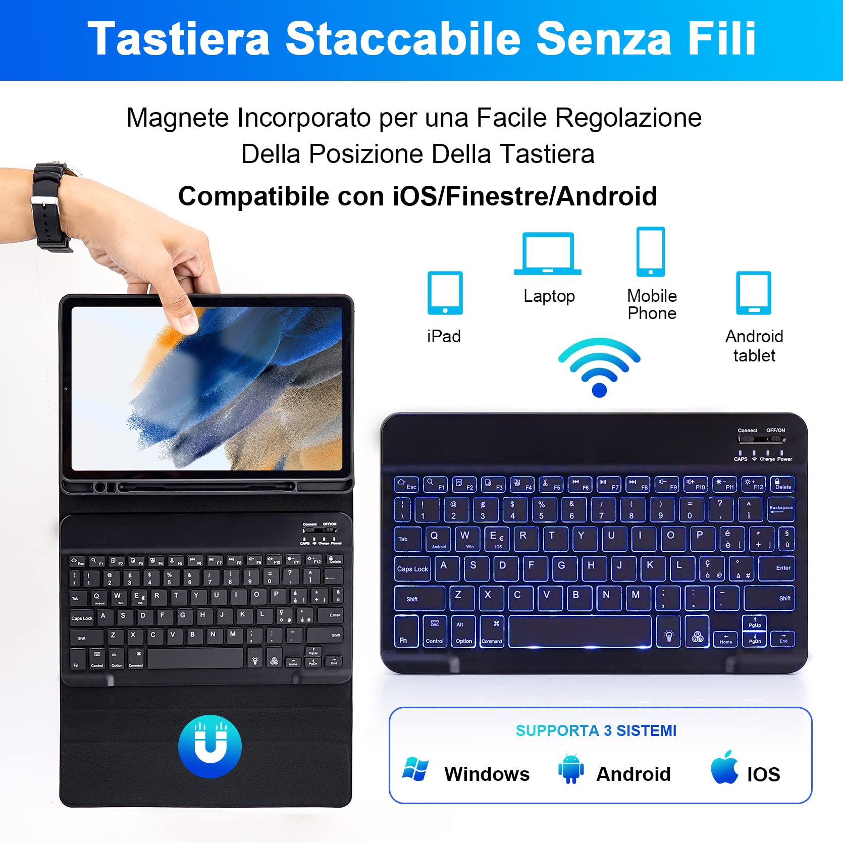 LAMA Tab A8 10.5 custodia con tastiera retroilluminata