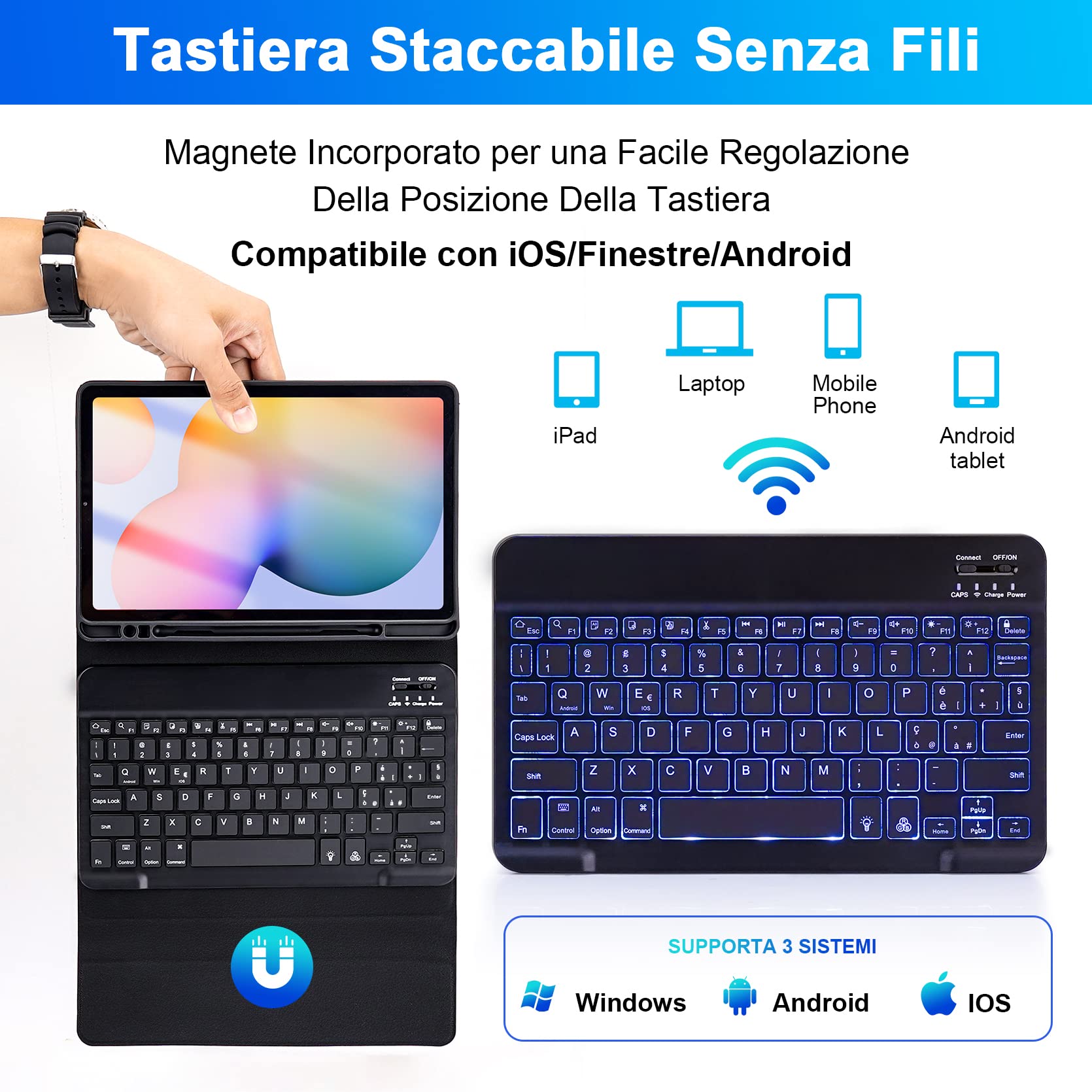 LAMA S6 Lite custodia tastiera retroilluminata nera