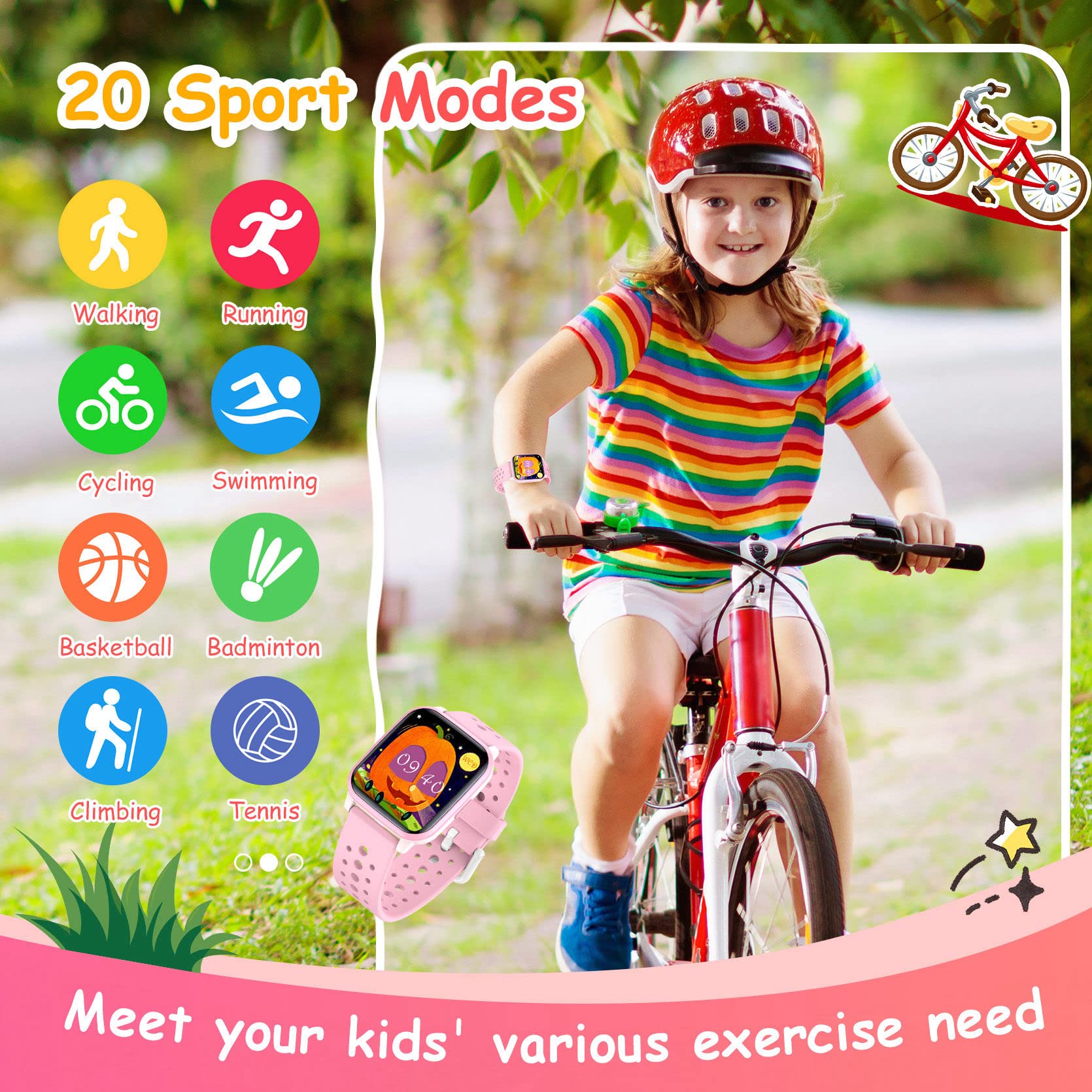 LAMA smartwatch bambini 1,4 pollici rosa IP68