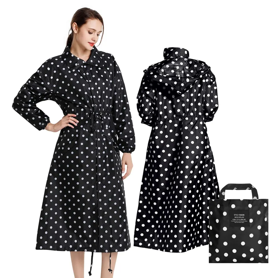 LAMA Poncho Antipioggia Donna XL Nero Puntini riutilizzabile