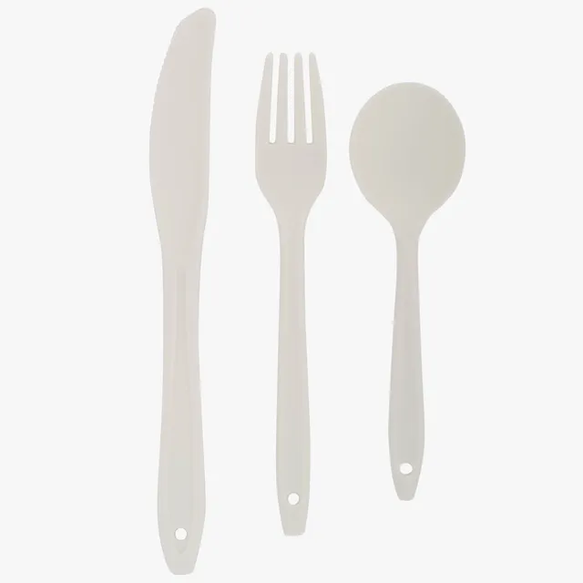 Highlander CP02PC set posate campeggio 3 pezzi bianco