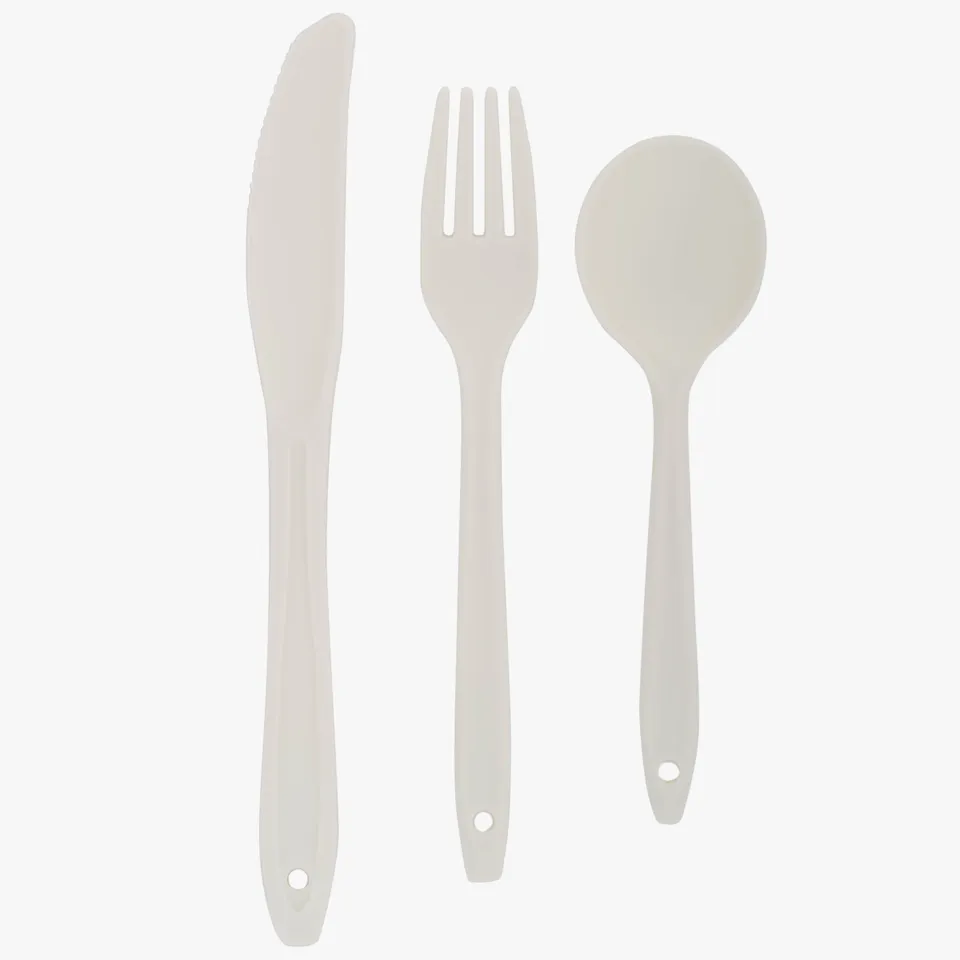 Highlander CP02PC set posate campeggio 3 pezzi bianco