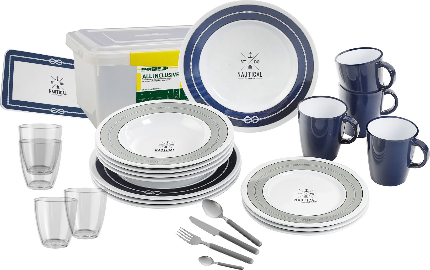 Brunner Nautical set stoviglie campeggio 36 pezzi antislip