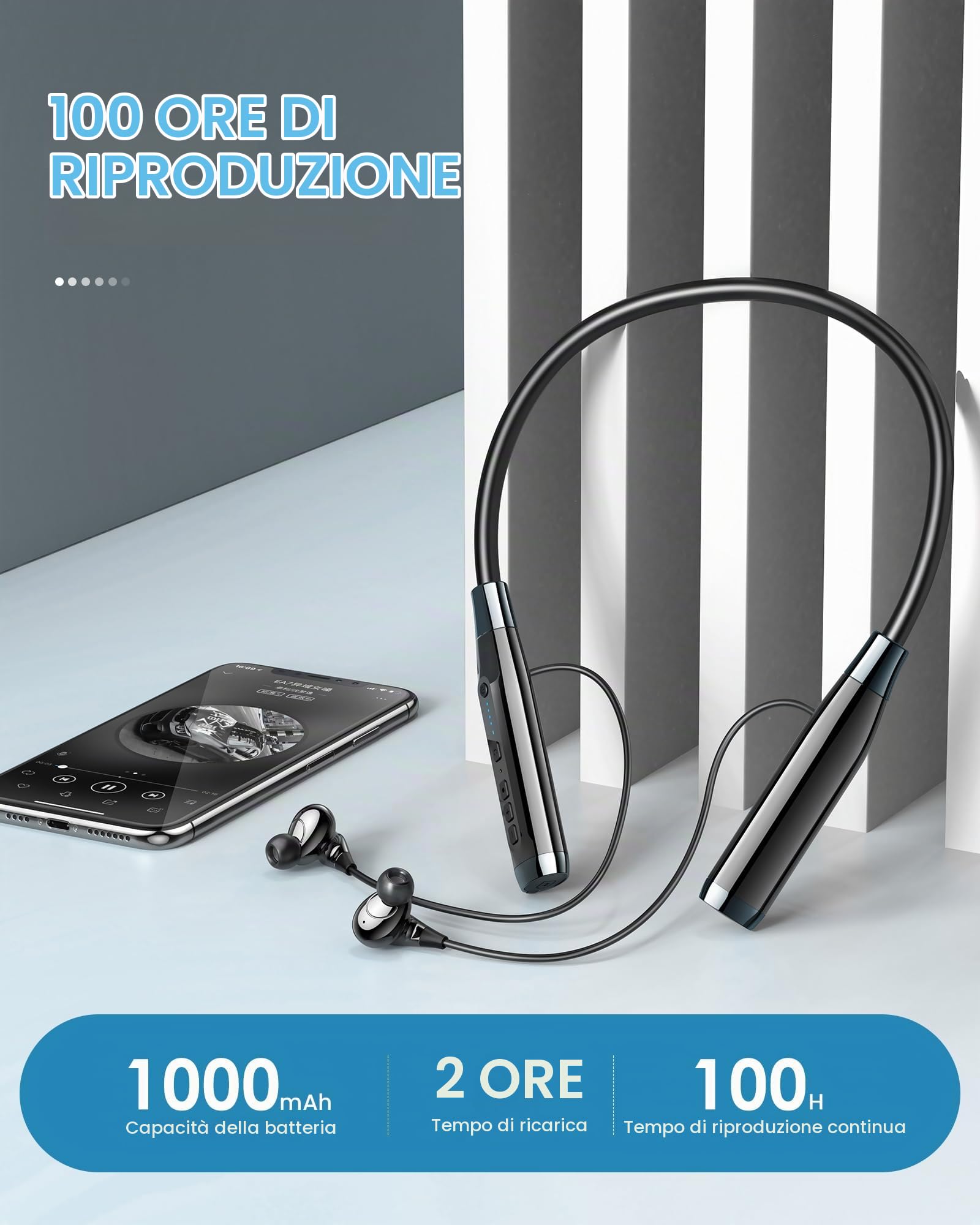 LAMA A13 auricolari bluetooth nero IPX5 100 ore