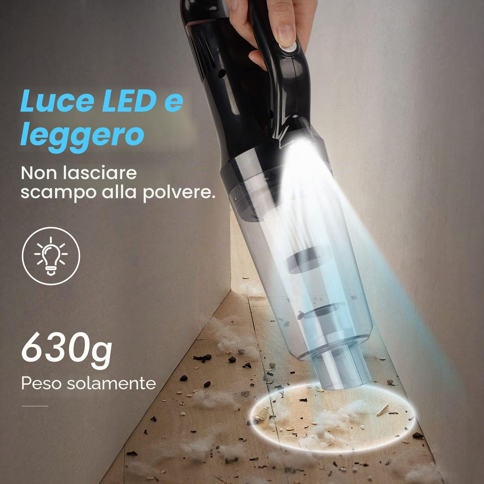 LAMA Aspirapolvere Auto Portatile Senza Fili 0,53 L LED