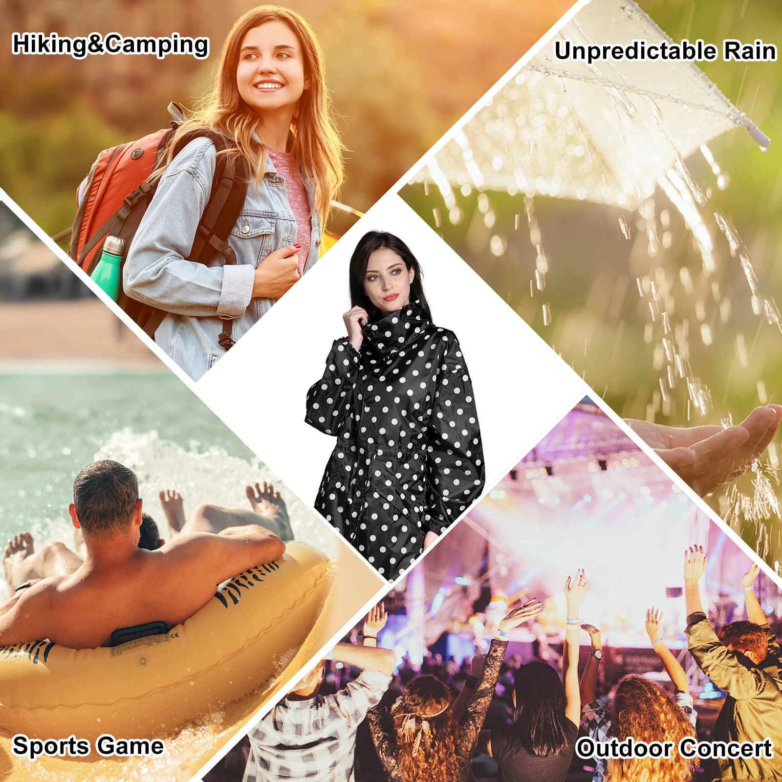 LAMA Poncho Antipioggia Donna XL Nero Puntini riutilizzabile