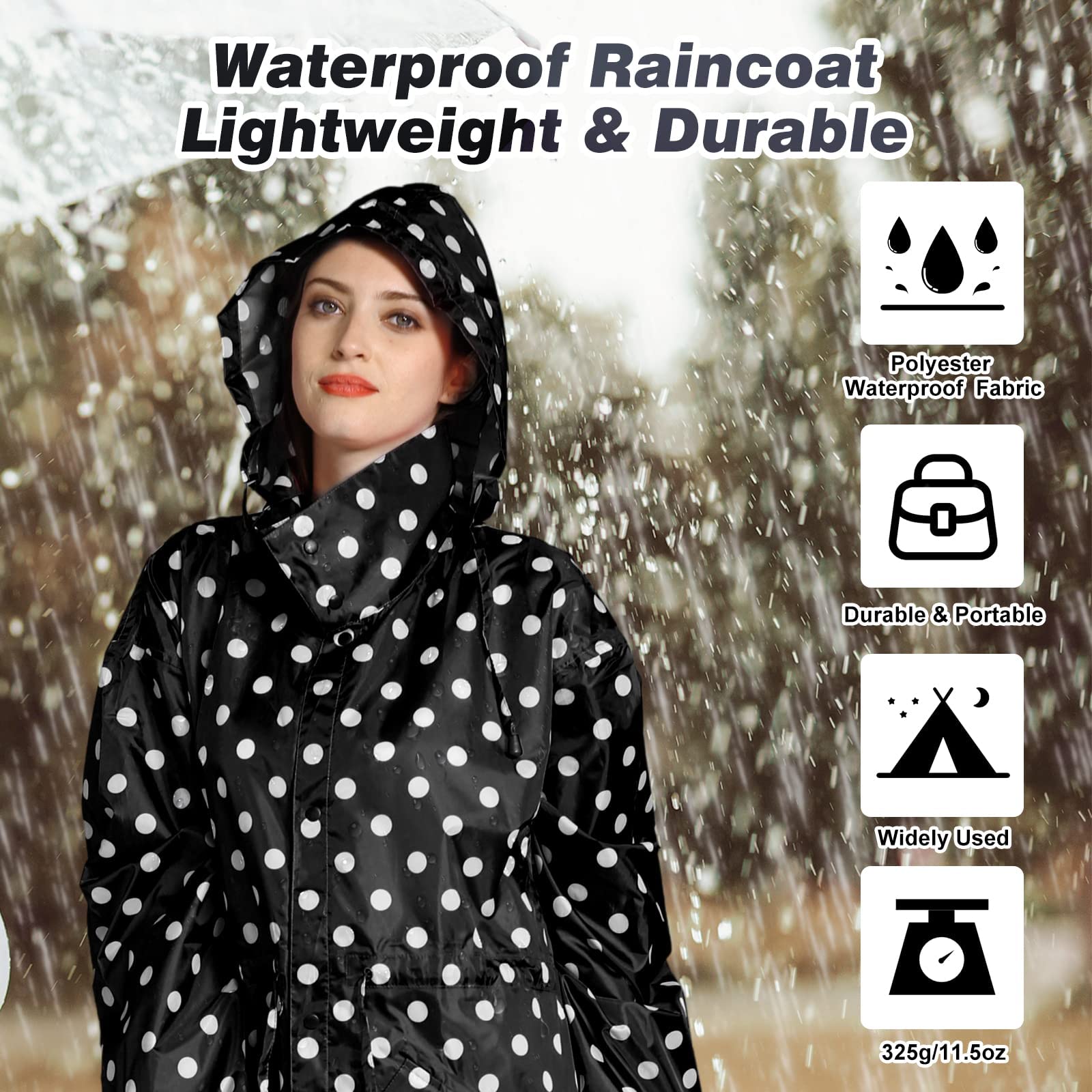 LAMA Poncho Antipioggia Donna XL Nero Puntini riutilizzabile