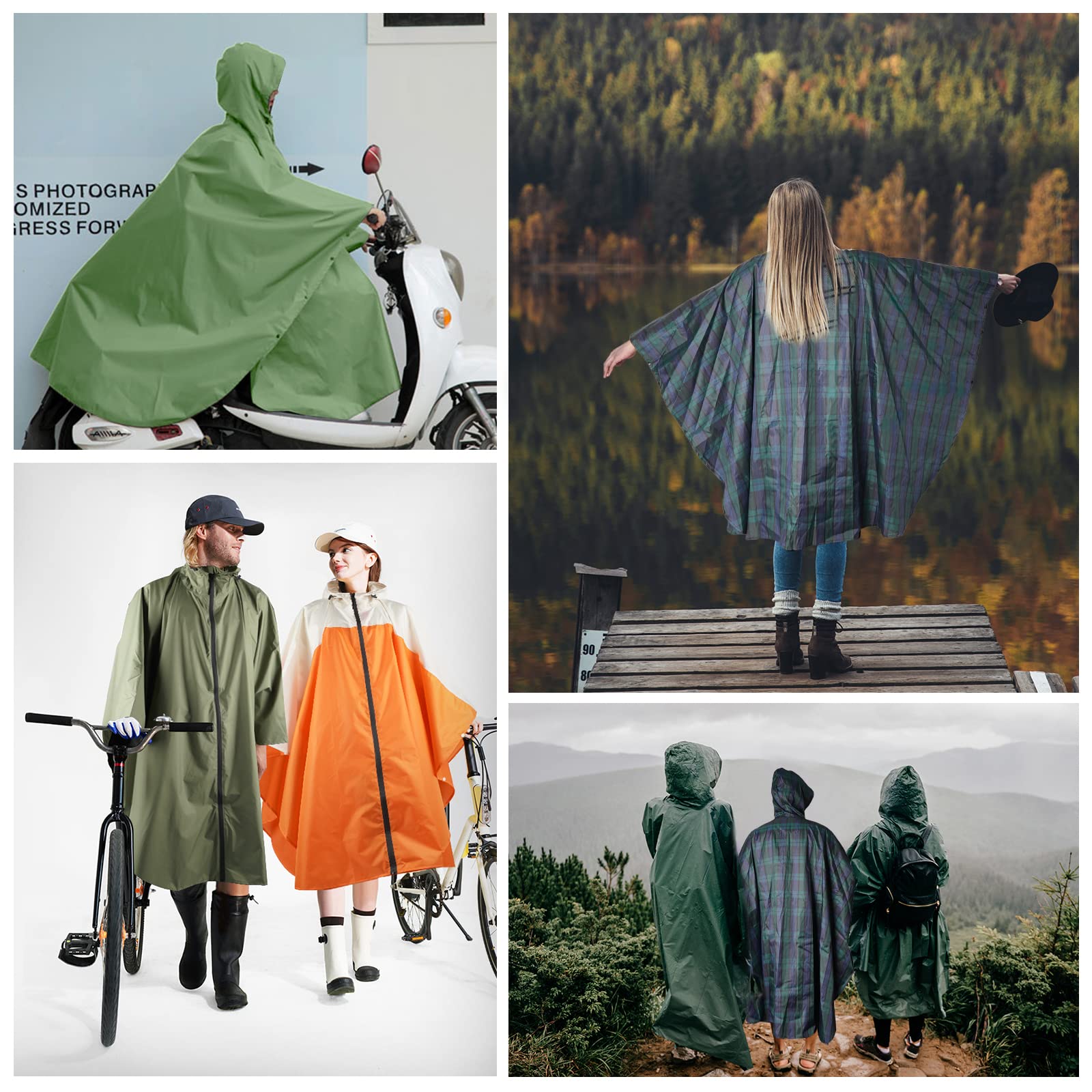LAMA poncho antipioggia plaid verde con cappuccio