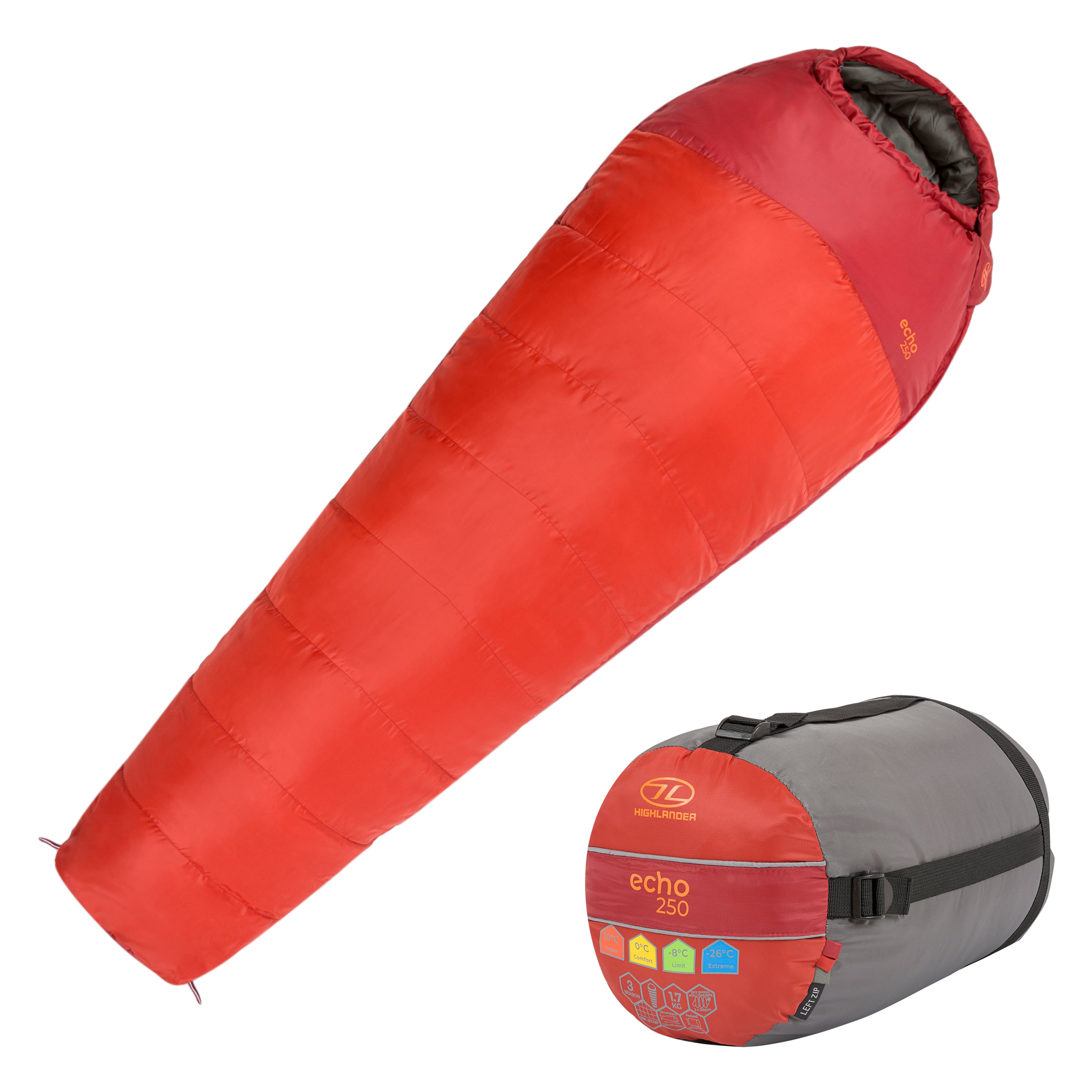 Highlander Echo 250 sacco a pelo mummia rosso