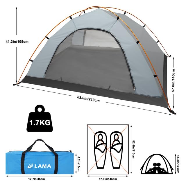 LAMA Tenda Campeggio 2 Persone Impermeabile 3000 mm