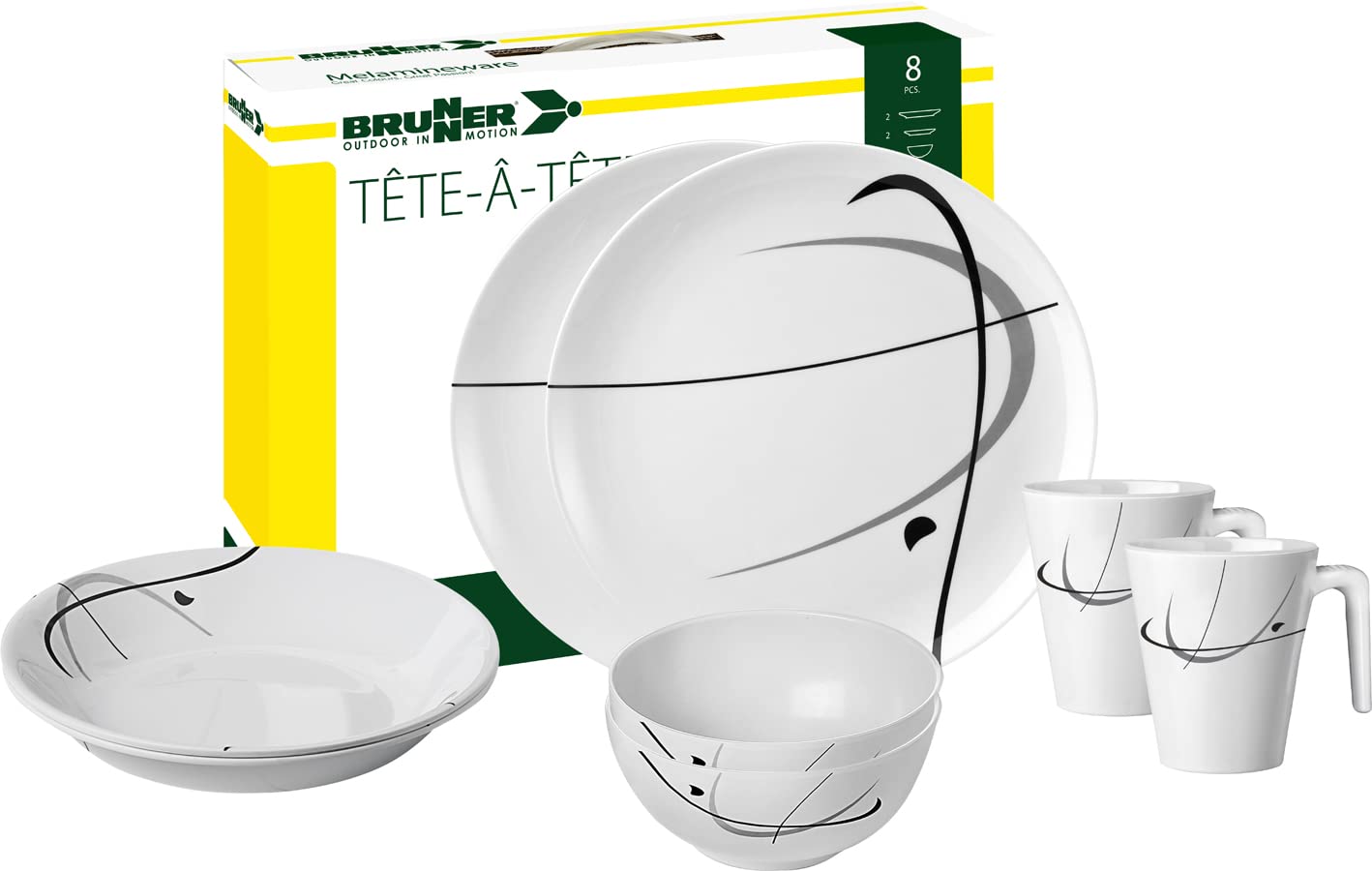 Brunner Tête-à-Tête Serenade set piatti campeggio 8 pezzi antiscivolo