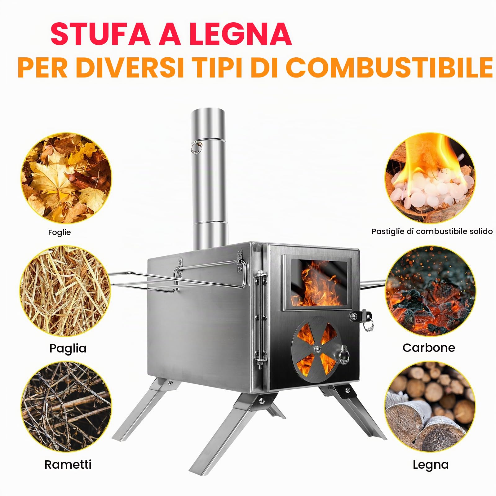 LAMA Stufa a Legna da Tenda Acciaio con Tubi Camino
