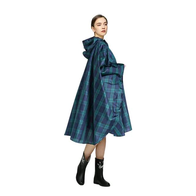 LAMA poncho antipioggia plaid verde con cappuccio