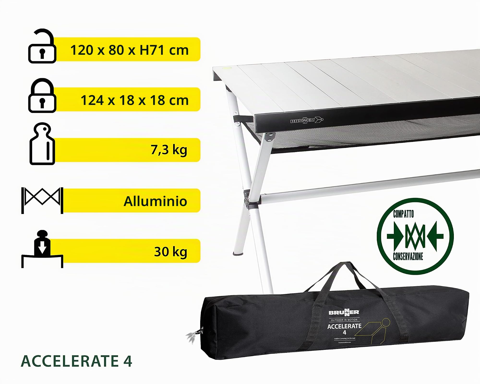 Brunner Accelerate 4 Tavolo Campeggio 120x80 cm