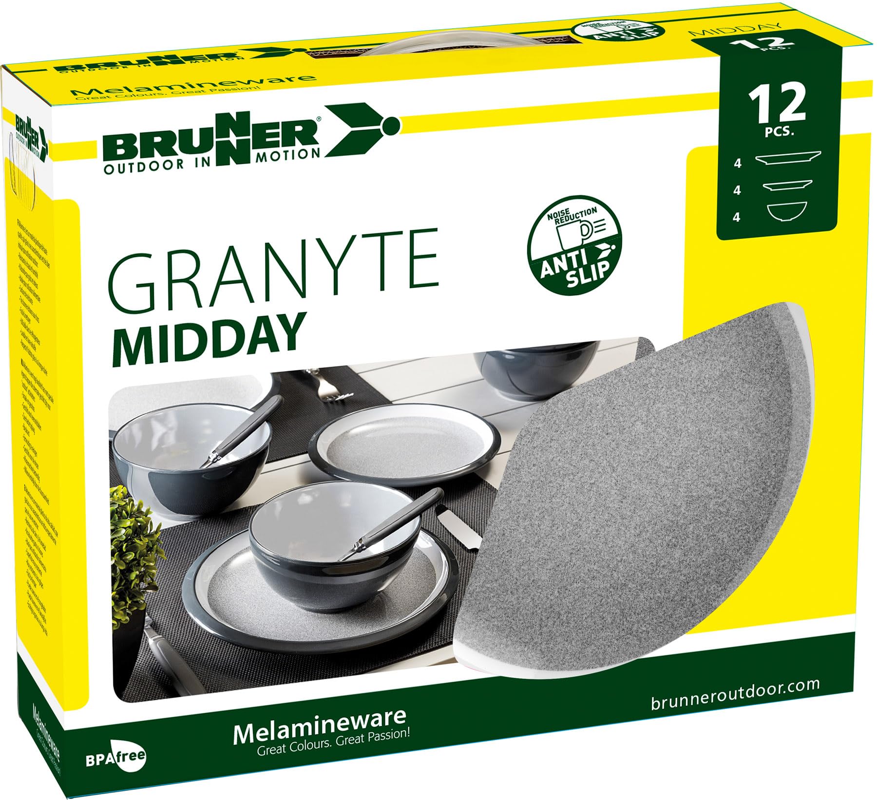 Brunner Midday Granyte set piatti melamina grigio antiscivolo