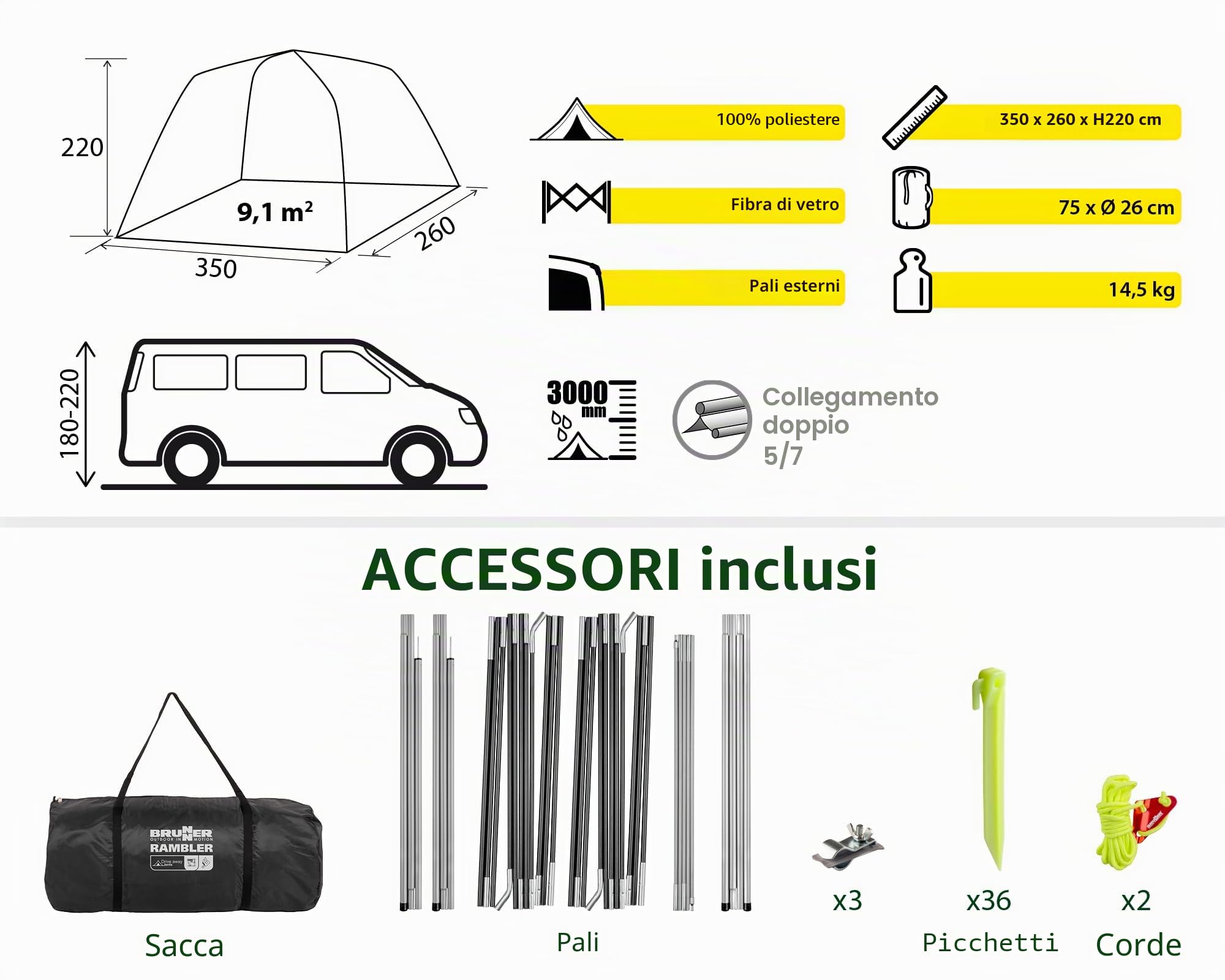 Brunner Rambler tenda van drive-away 350x260 cm