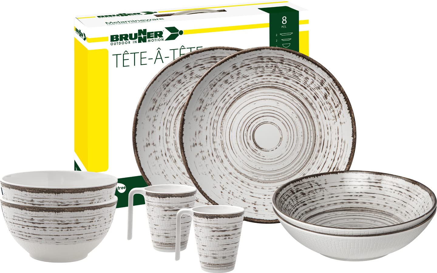 Brunner Tête-à-Tête Kassandra set piatti campeggio 2 persone 8 pezzi antiscivolo