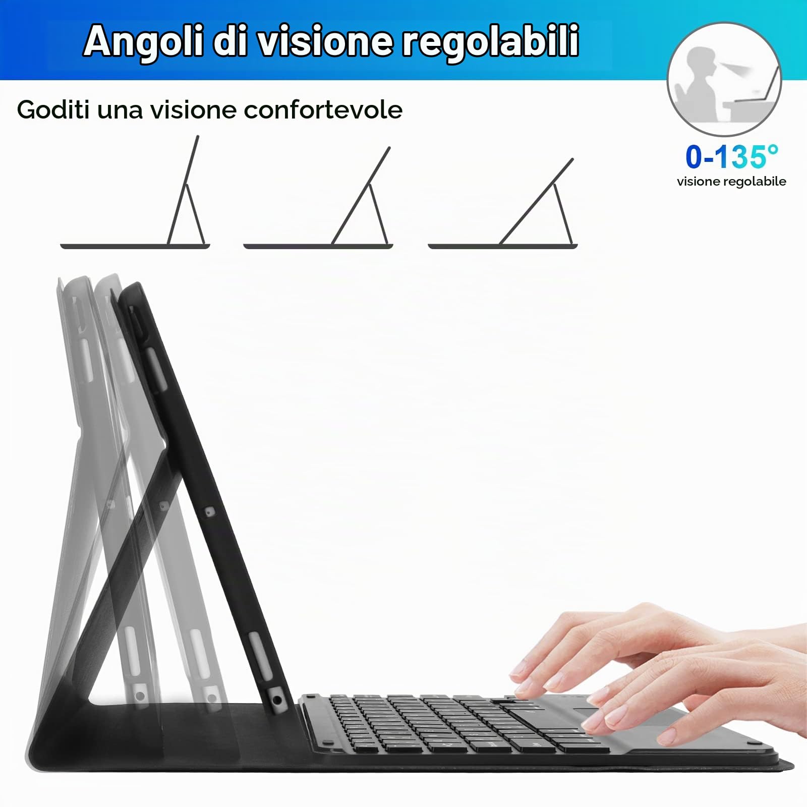 LAMA custodia tastiera iPad 9,7" bluetooth rimovibile nera