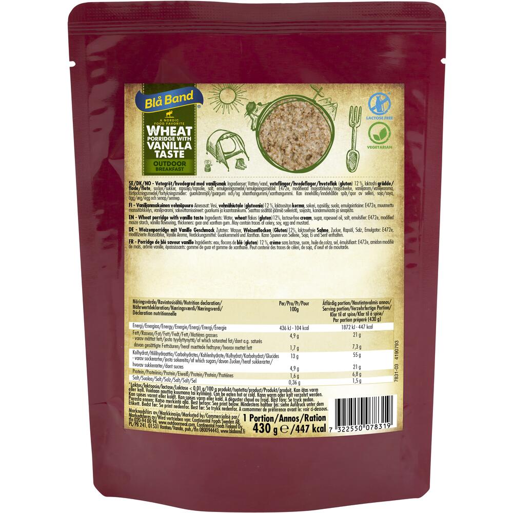 Blå Band Wheat Porridge Vaniglia pasto pronto 430g energetico