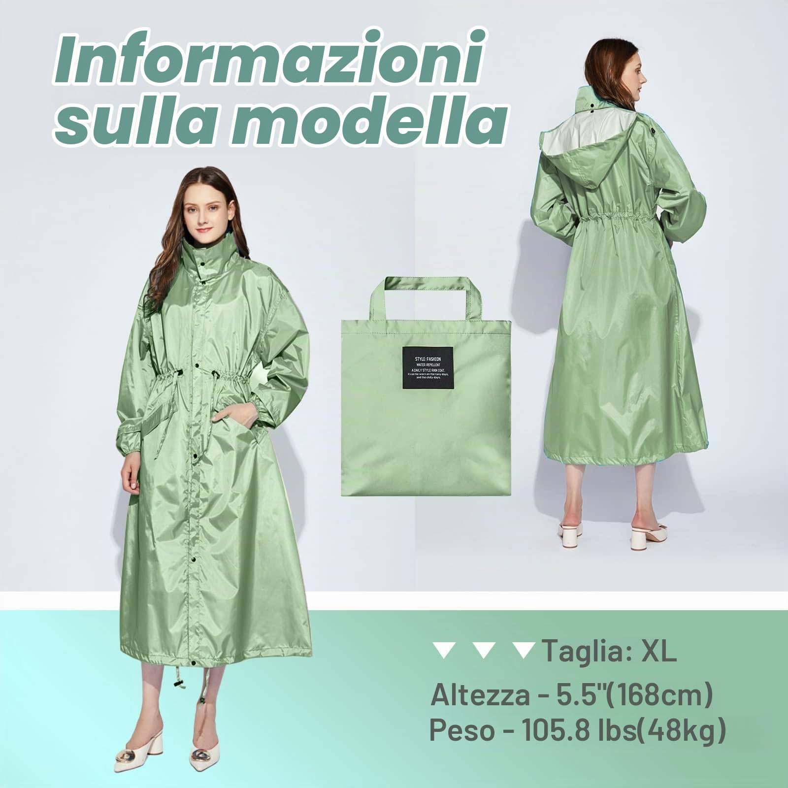 LAMA impermeabile lungo donna con cappuccio leggero